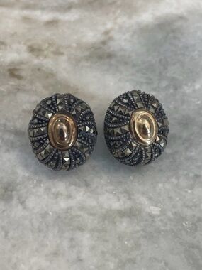 Judith Jack JJ Sterling Clip On Two Toned Earrings